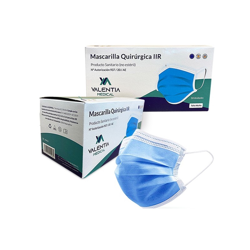 Mascarillas Quirúrgicas Fabricadas en España | Azul Tipo IIR - Valentia  Medical