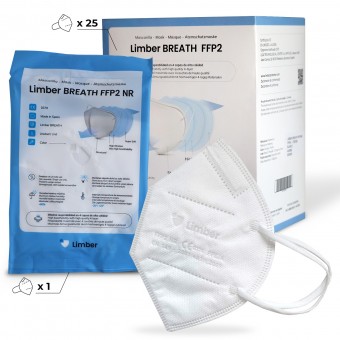 PACK 100 UNID. MASCARILLA FFP2 LIMBER FABRICADA EN ESPAÑA - BLANCAS